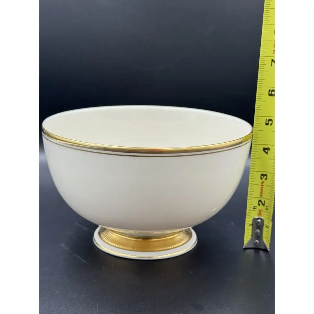 Vintage Lenox 7.5” Ivory China Footed Serving Bowl with 24K Gold Trim